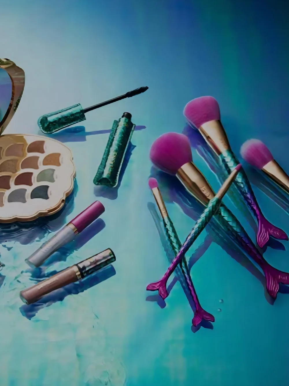 tarte Mermaid Tail Makeup Brush Set in Purple, Teal, Gold
